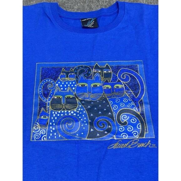 Vintage Laurel Burch Cotton Tee Shirt Cats Royal Blue Unisex Medium NICE - Picture 1 of 7